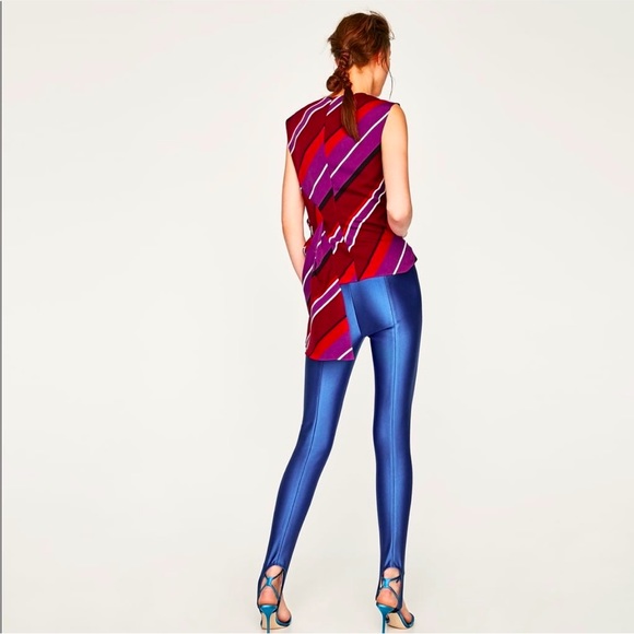 Zara metallic blue fuseau leggings size L - Picture 4 of 5